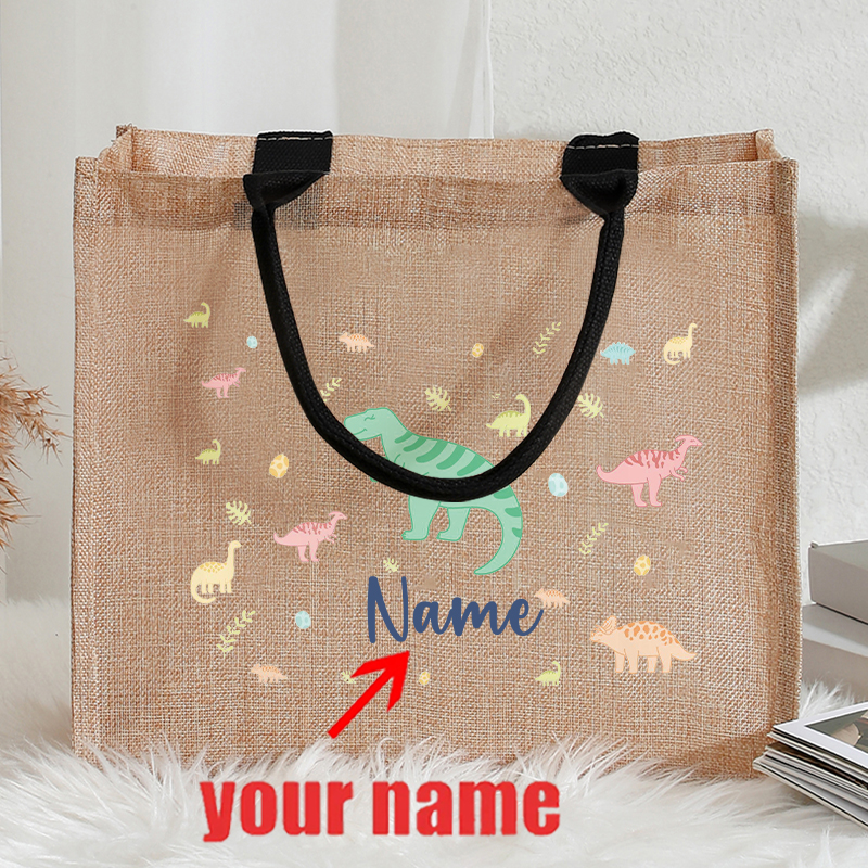 Linen Bag Bulk - Customizable Name Pastel Dinosaur Vintage Circus