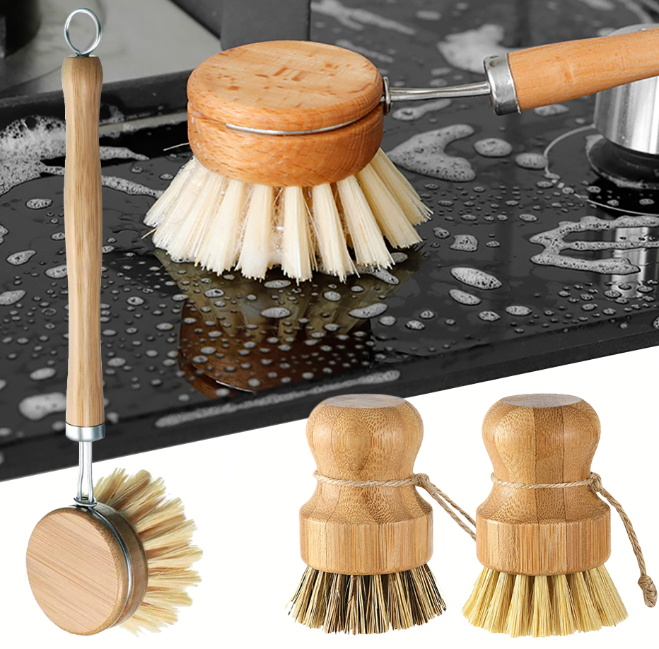 Dish Brush Bamboo - Bamboo Kitchen Cleaning Brush Natural Dishes
