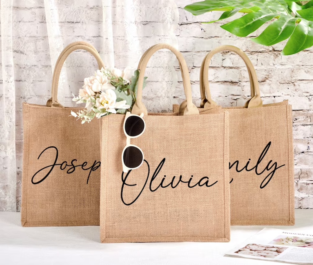 Linen Bag Bulk - Bridesmaid Burlap Tote Gift Bags,Personalized Jute