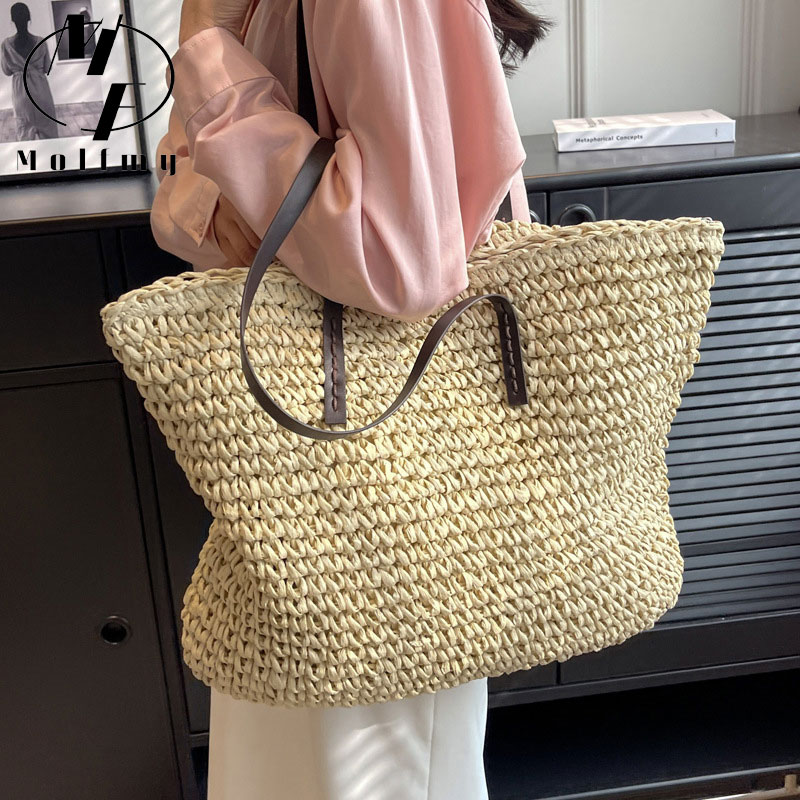 Straw Woven Tote Bags Casual L - Linen Bag Bulk reseña y precio