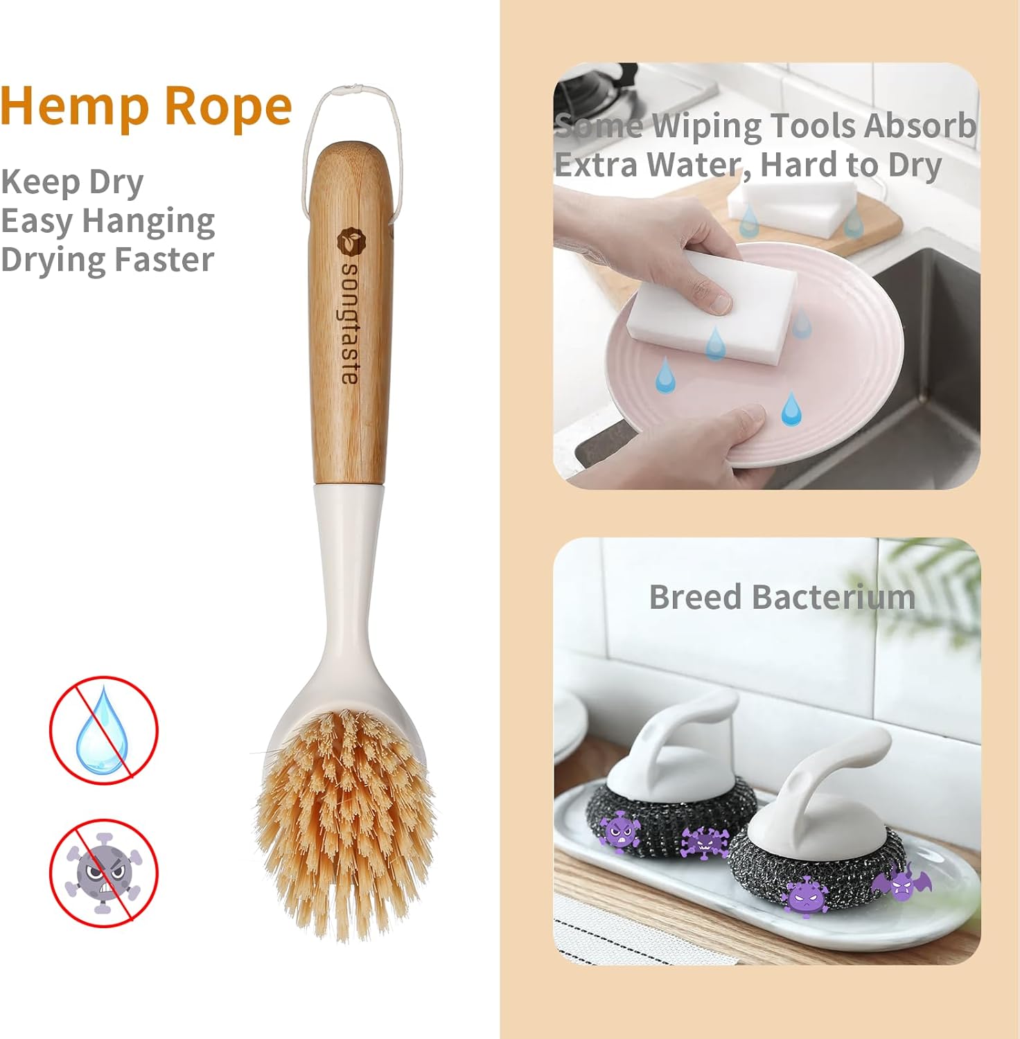 2 Pack Kitchen Dish Brush with - Dish Brush Bamboo reseña y precio