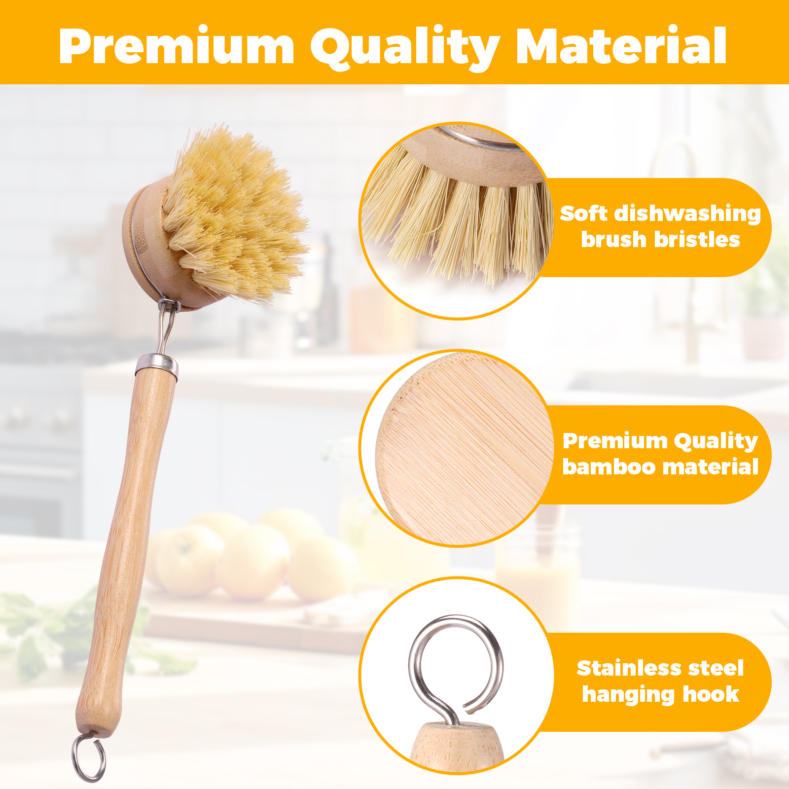 4/5Pcs Long Handle Bamboo Dish - Dish Brush Bamboo reseña y precio