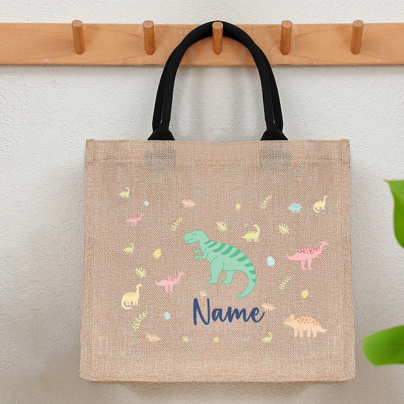 Customizable Name Pastel Dinos - Linen Bag Bulk reseña y precio