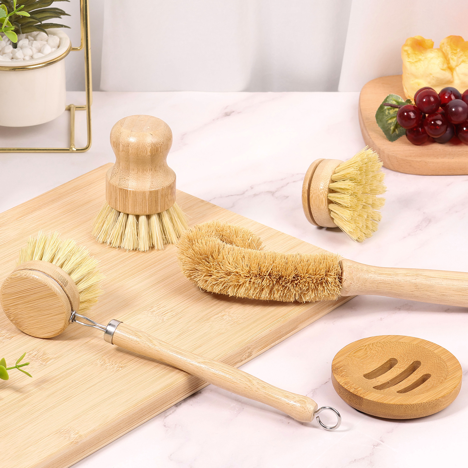 5Pcs Bamboo Dish Brush Set Pot - Dish Brush Bamboo reseña y precio