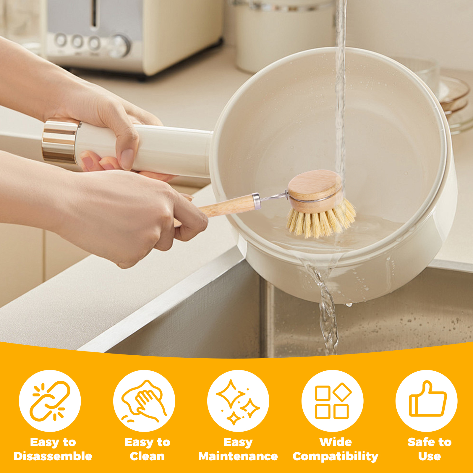 5Pcs Bamboo Dish Brush Set Pot - Dish Brush Bamboo reseña y precio